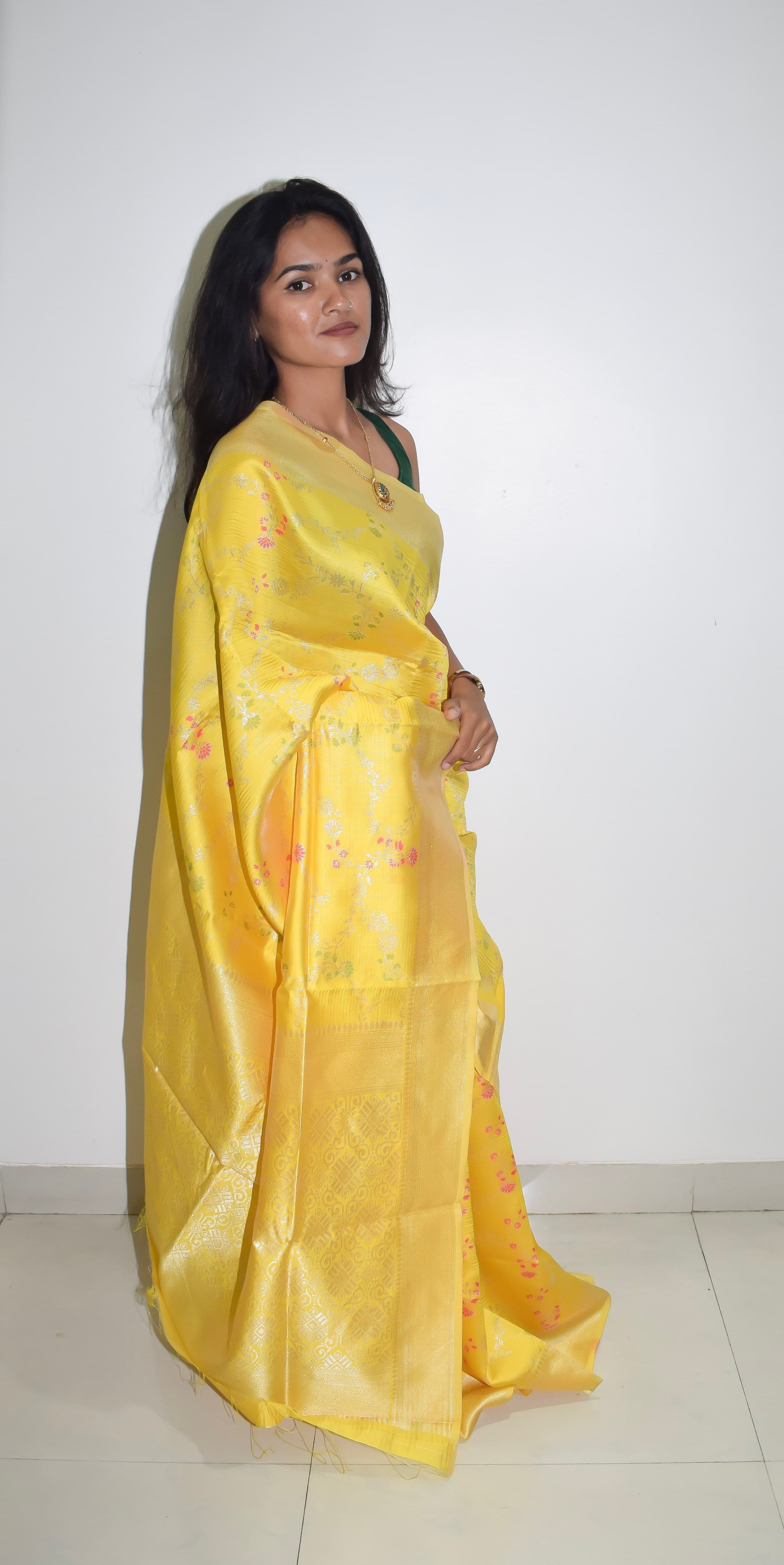 Yellow Semi Silk Saree thumbnail 4