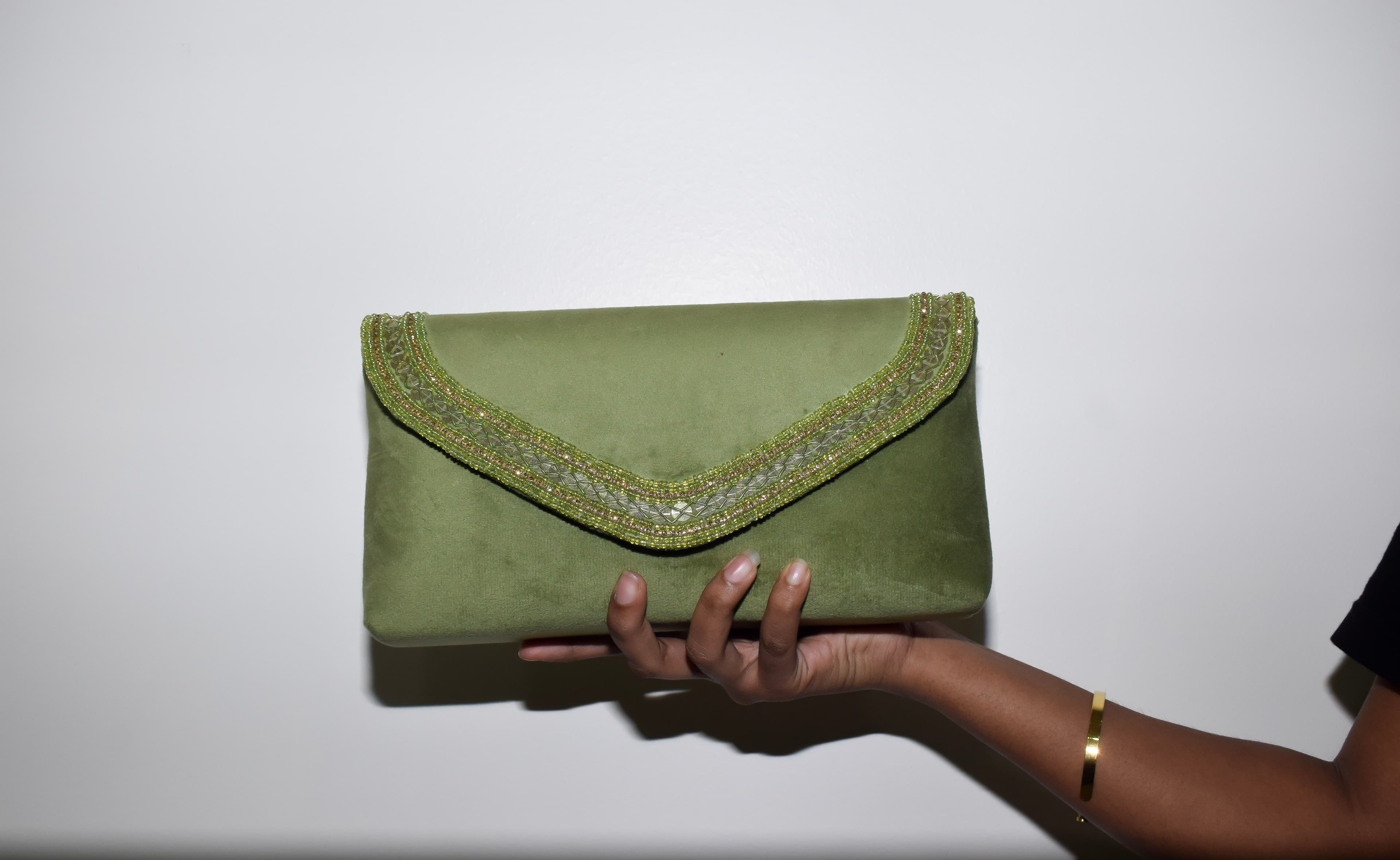 Functional Green Velvet Clutch with Sling