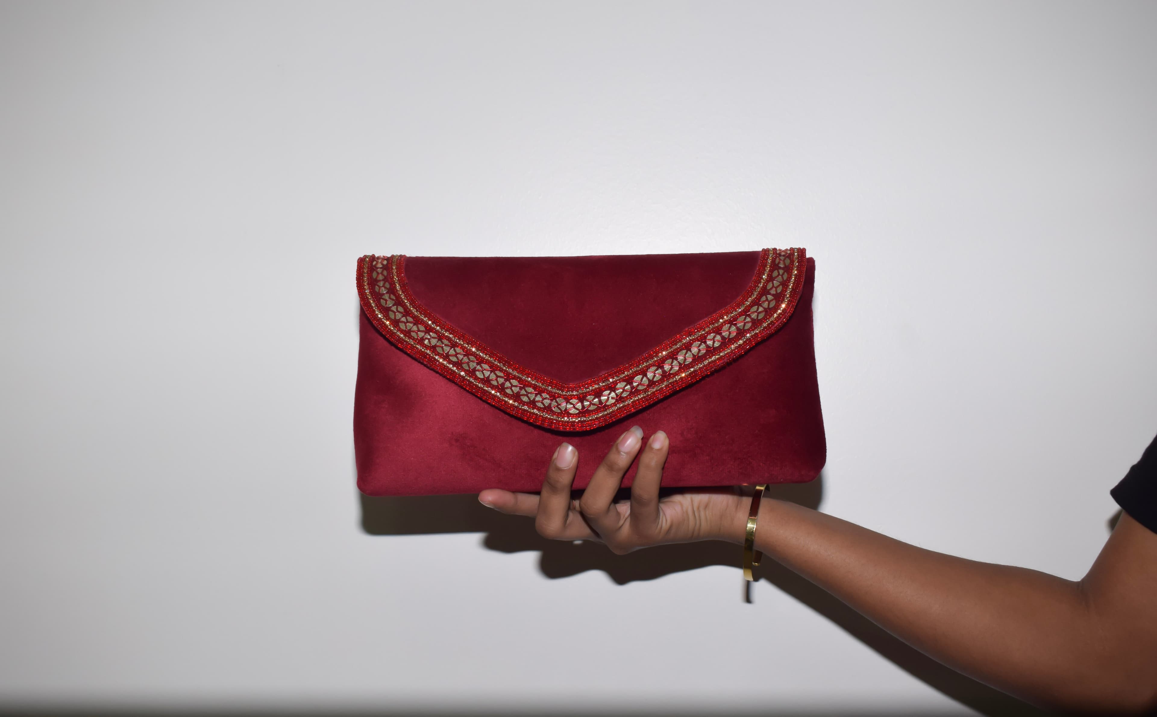 Functional Red Velvet Clutch with Sling